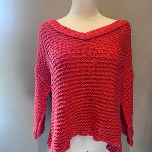 Free People Red Knit Sweater Oversized Cropped Size Small
